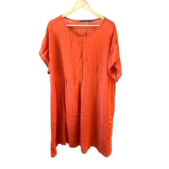 Gudrun Sjoden Orange Viscose Tunic Semi-Sheer Floral Dress  w/ Pockets Size S/M‎ - Picture 1 of 7